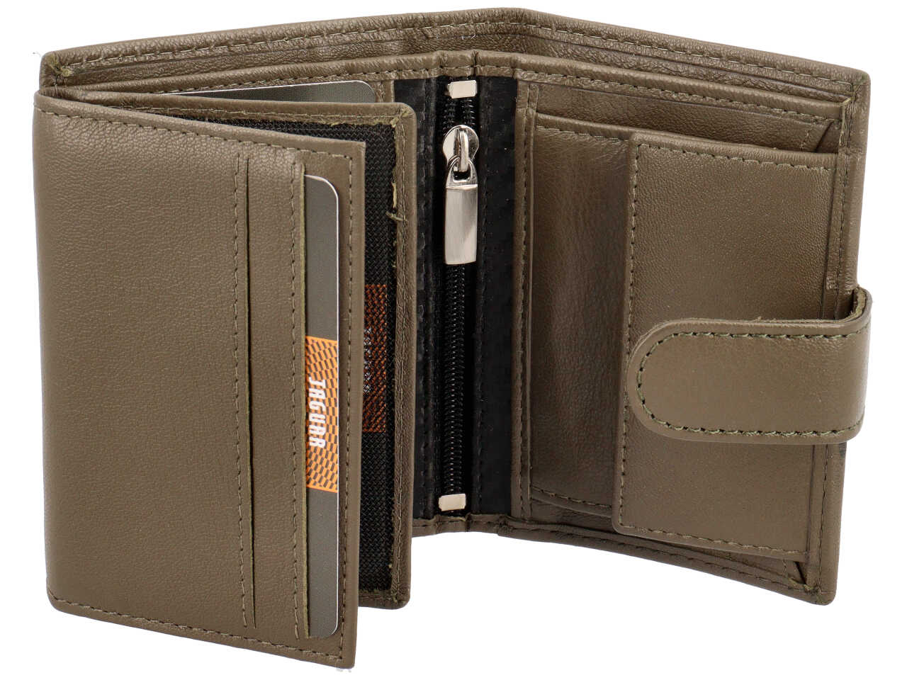 Portafoglio da uomo in pelle verde oliva con chiusura a bottone 10x8 cm Jaguar Agrusti.eu