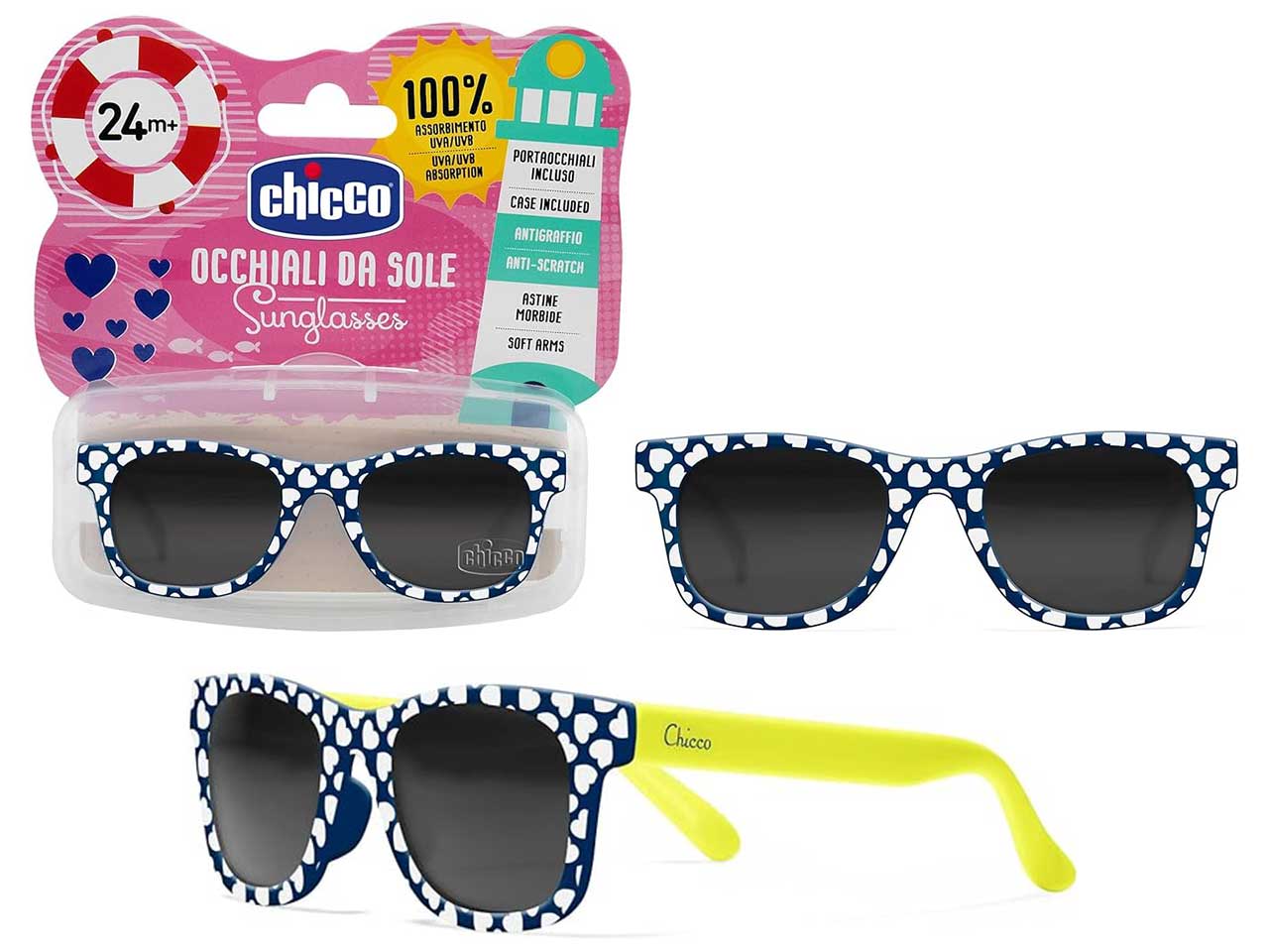 Occhiali da sole Chicco blu con cuoricini per bambine di 24 mesi Agrusti.eu