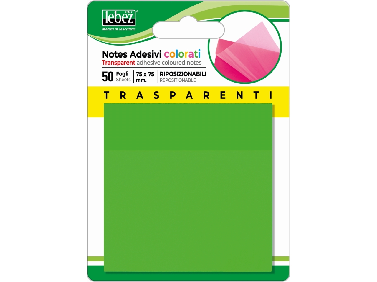Notes adesivi trasparenti colorati 75x75mm riposizionabili - blocchetto da  50 fogli notes