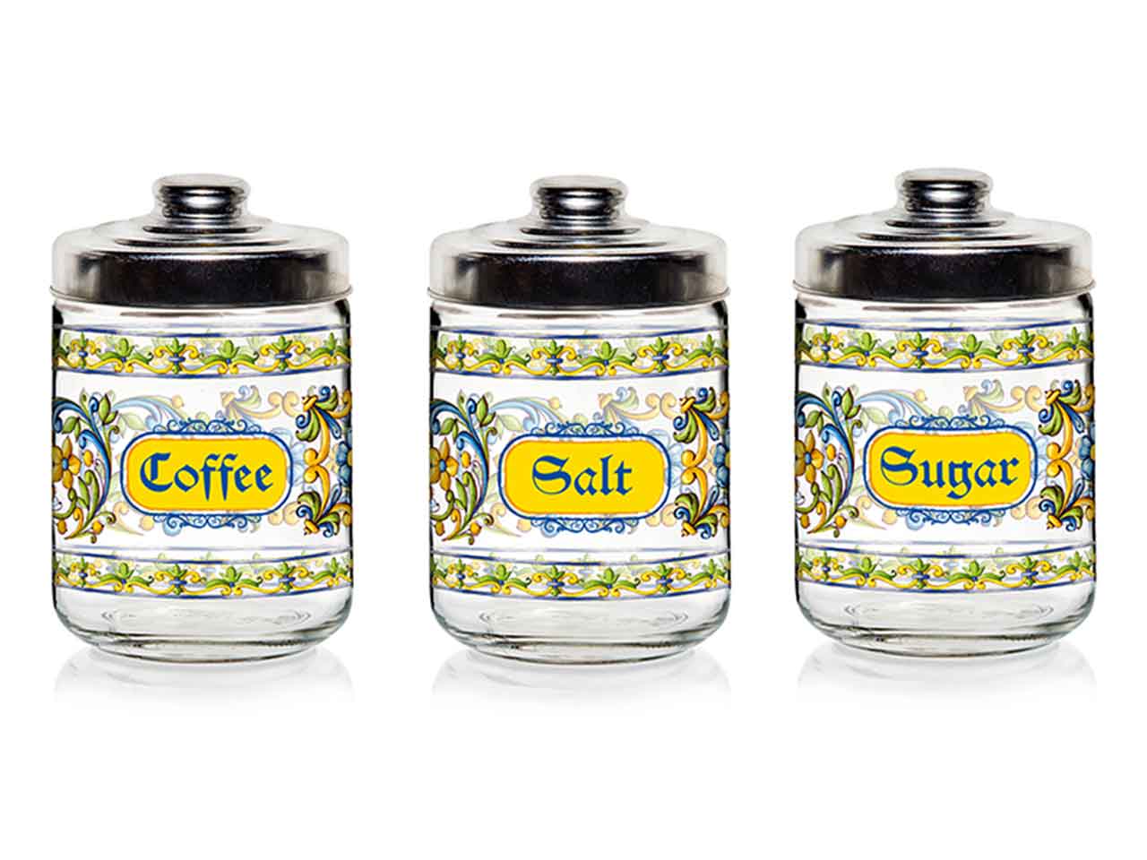 Tris barattoli vetro 3pz con coperchio barattolo 750 ml per caffè zucchero  sale