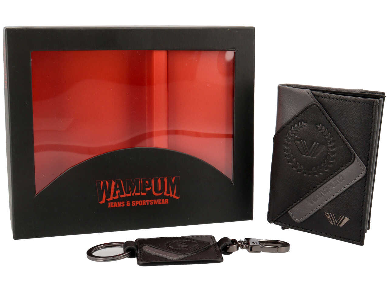 Set regalo Wampum uomo con portachiavi e porta cards in vera pelle nera 12 5x10x2 cm Agrusti.eu