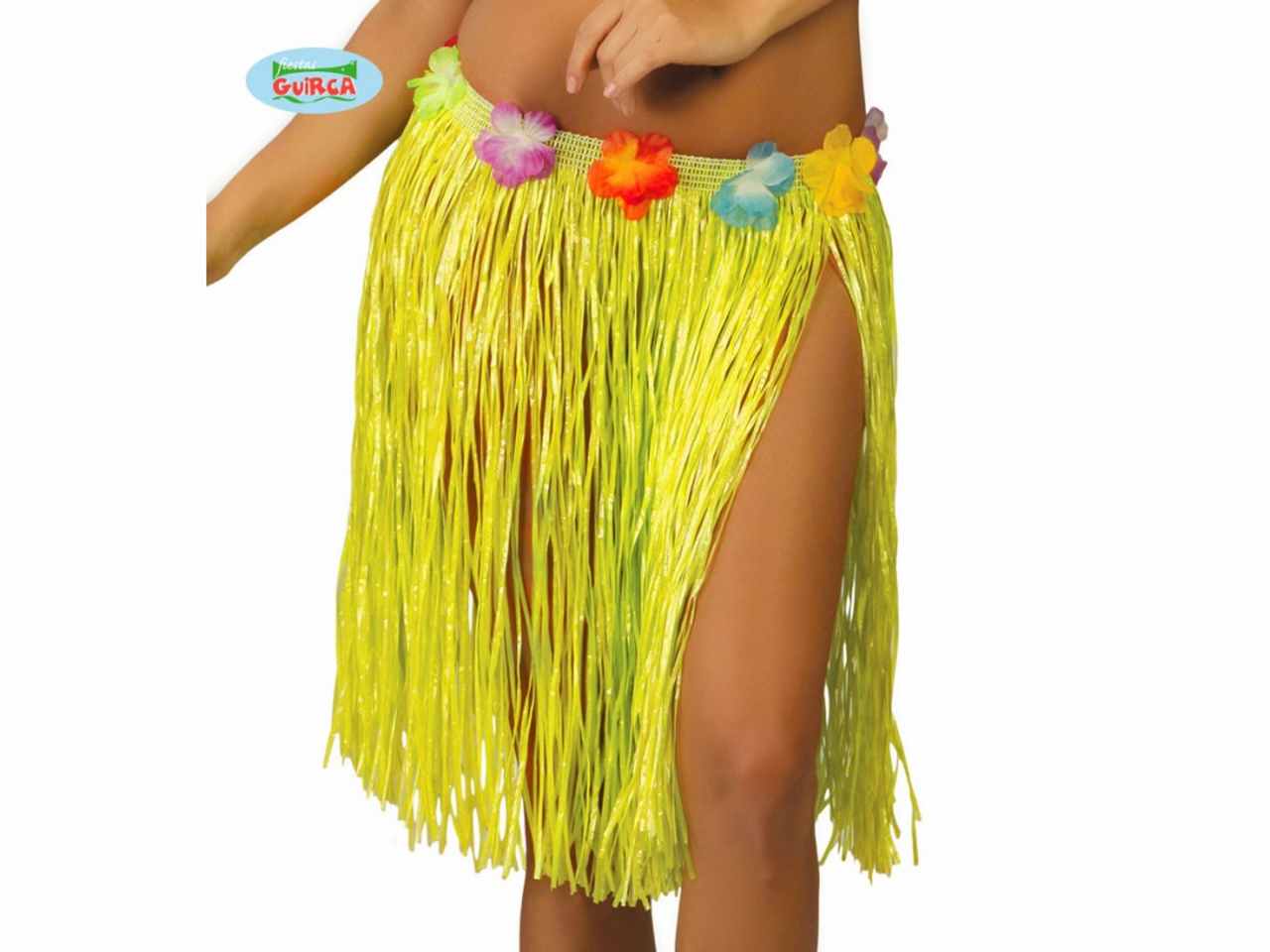 Gonnellino hawaiano 45cm con fiori hawaii e gonna hawaiana colore giallo
