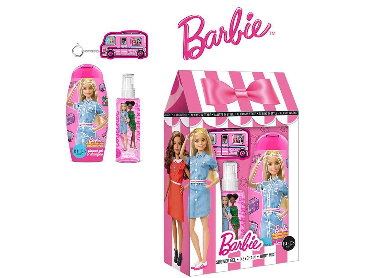 Barbie confezione regalo gel detergente, spray corpo, portachiavi