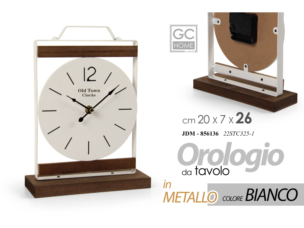 Orologio da tavolo in metallo colore bianco 20x7x26cm