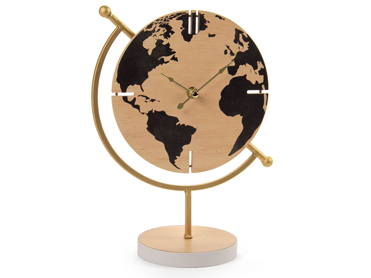 Orologio da tavolo industrial multicolor in legno e metallo con stampa digitale planisfero analogico a batteria 20x30 5 cm Gicos Agrusti.eu