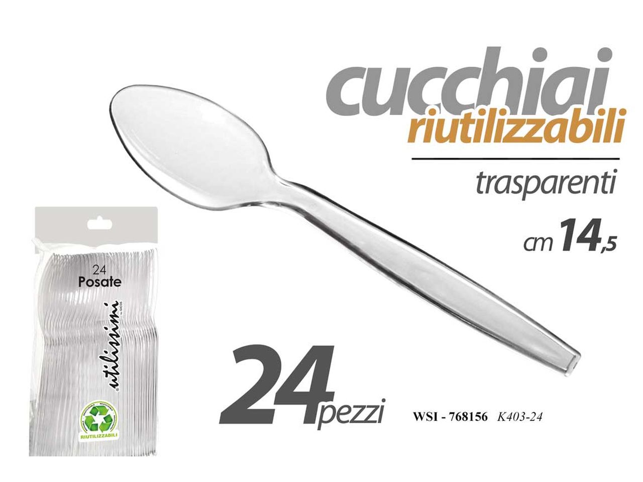 Cucchiai riutilizzabili 14,5cm in plastica trasparente - la confezione  contiene 24 cucchiai