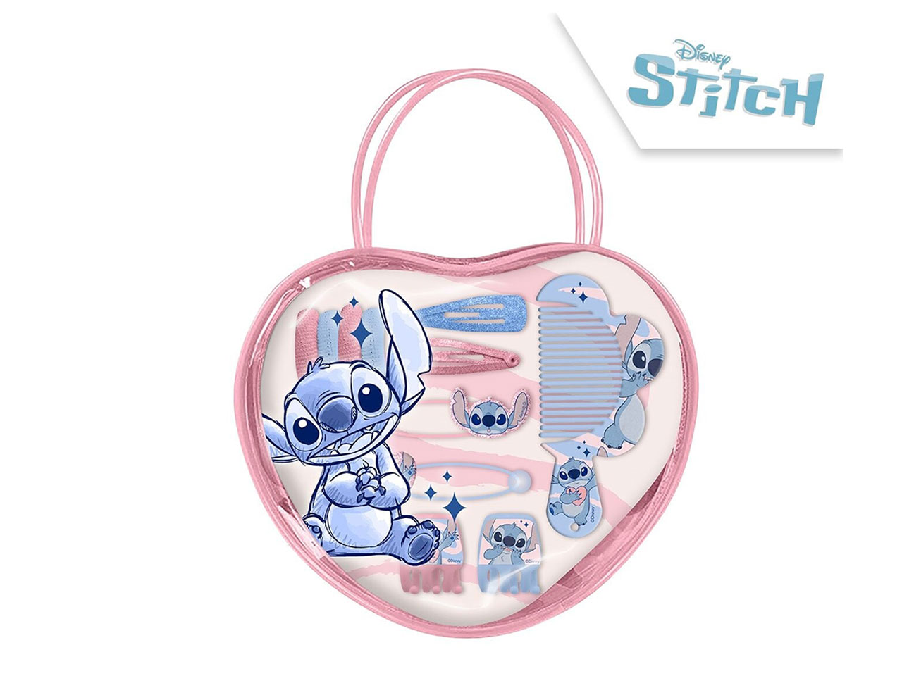 Stitch borsa a forma di cuore con accessori per capelli 20x25cm