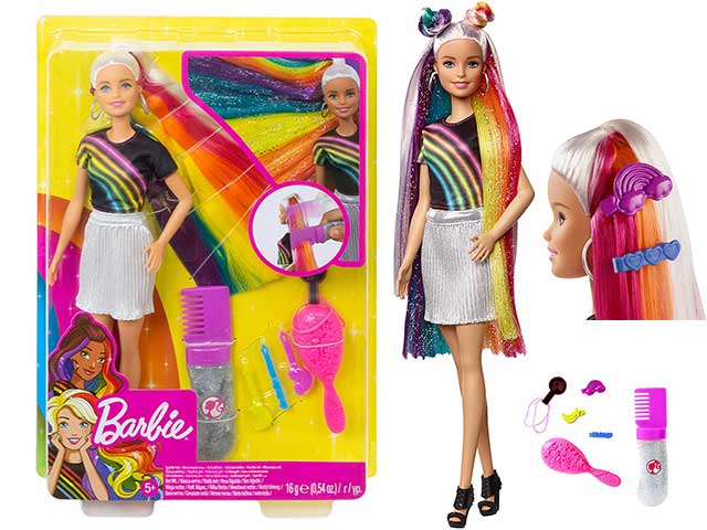 Barbie Capelli Arcobaleno con Accessori 887961696813