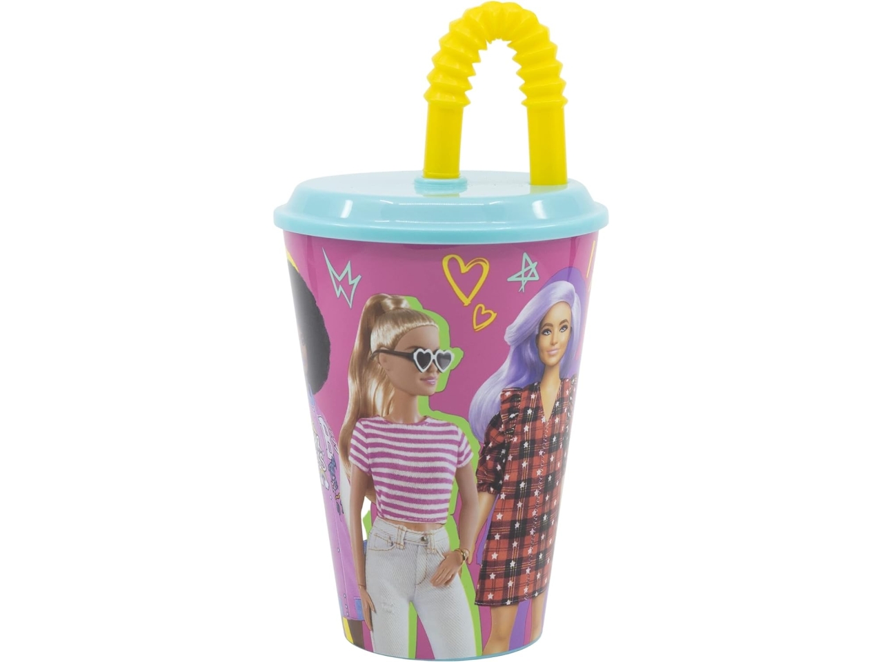 Barbie bicchiere con cannuccia in plastica 430ml