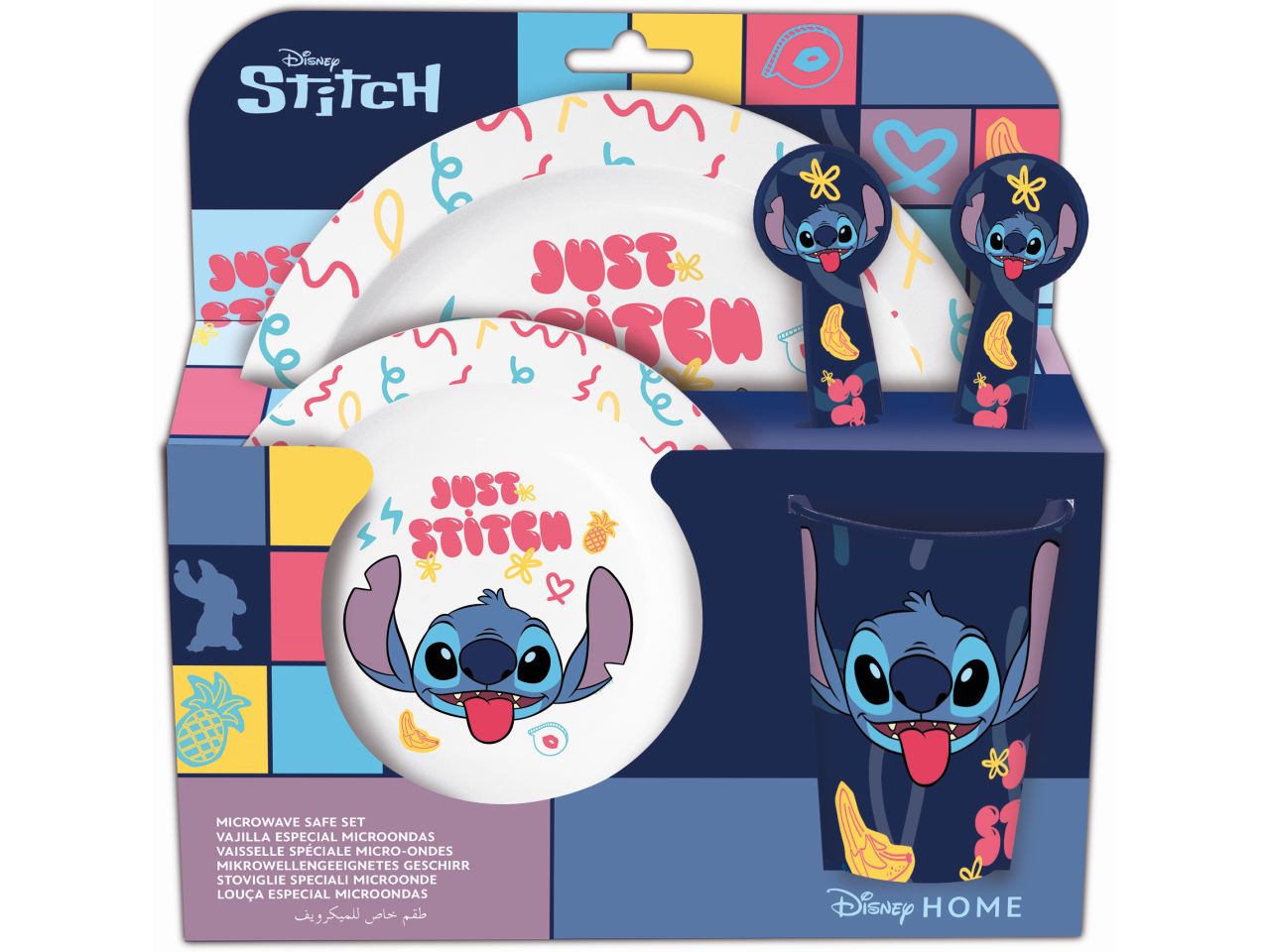 Stitch set pappa - contiene bicchiere, piatto fondo, piatto piano ,  cucchiaio e forchetta