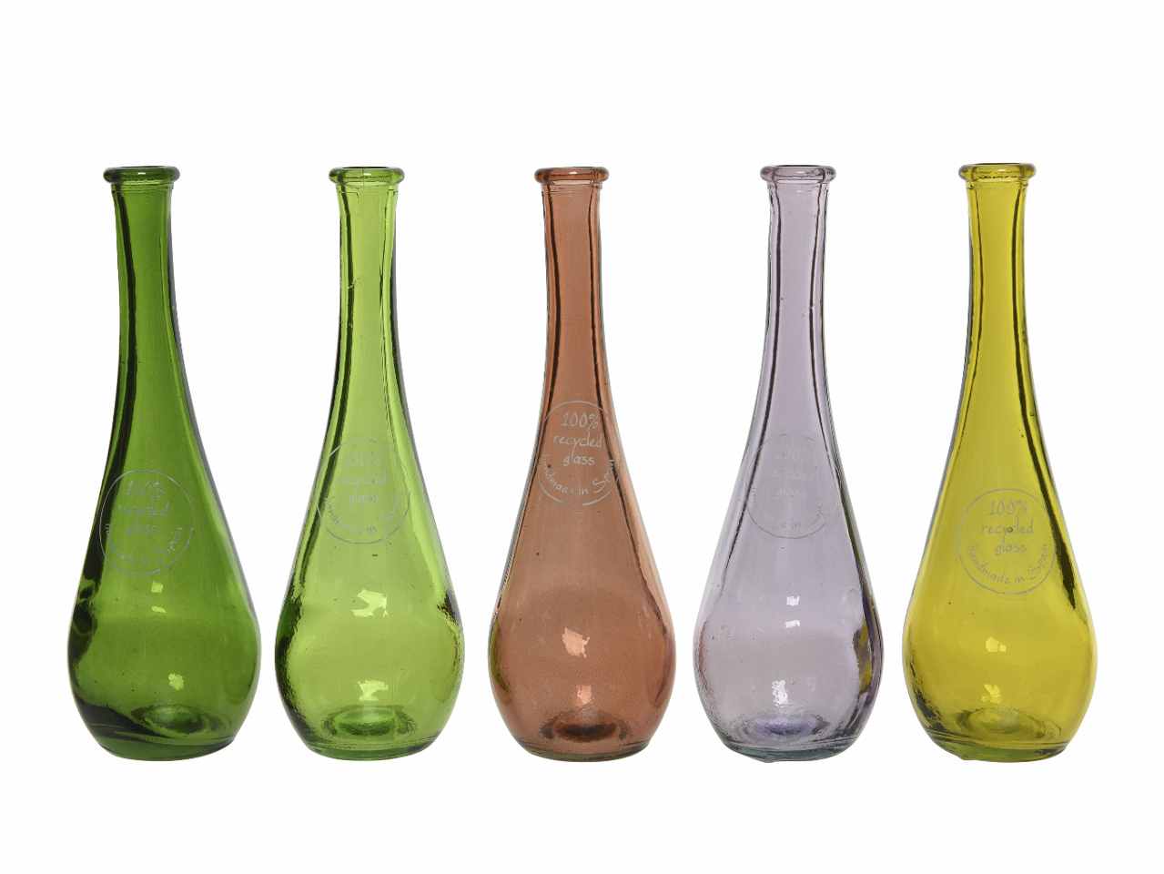 Vaso decorativo in vetro riciclato volume 5cl per uso interno resitente  all'acqua a tenuta stagna 10 colori assortiti d.6xh.18cm