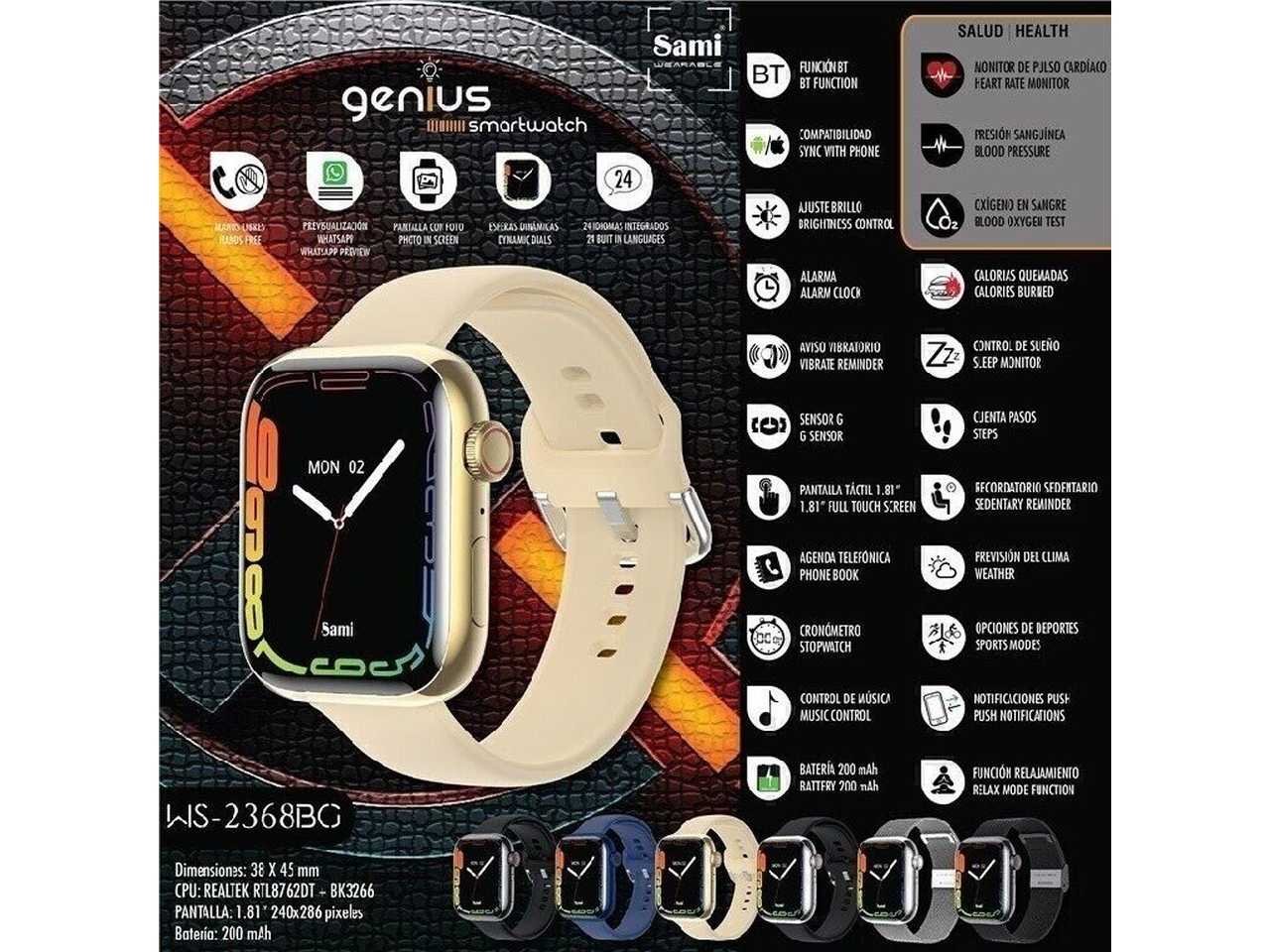 Orologio sami smartwatch genius 1 81 240x286 pixel colore metallo