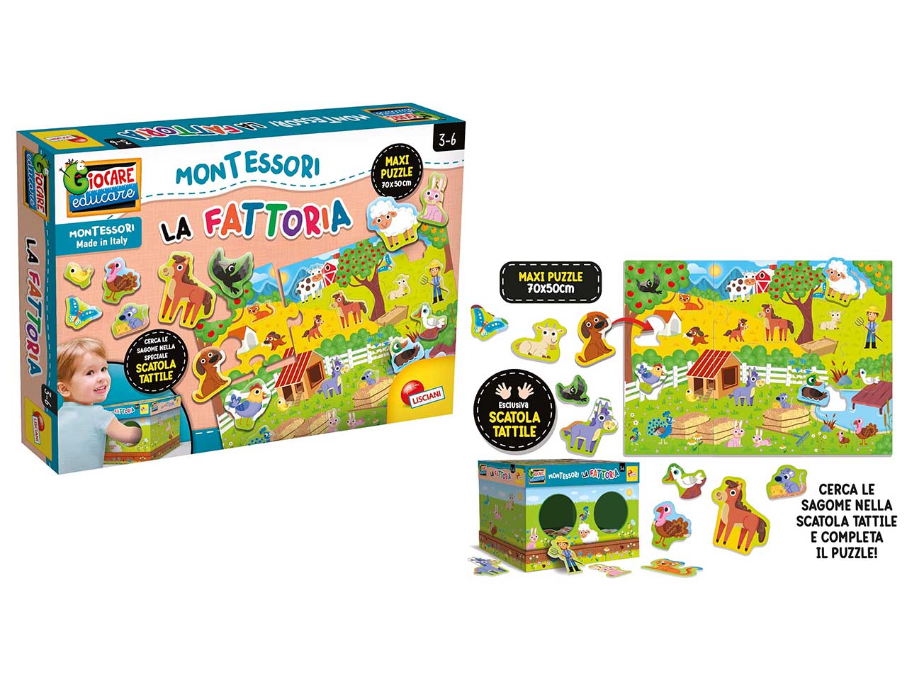 Montessori la Fattoria gioco tattile con maxi puzzle per bambini dai 3 6 anni Lisciani Agrusti.eu