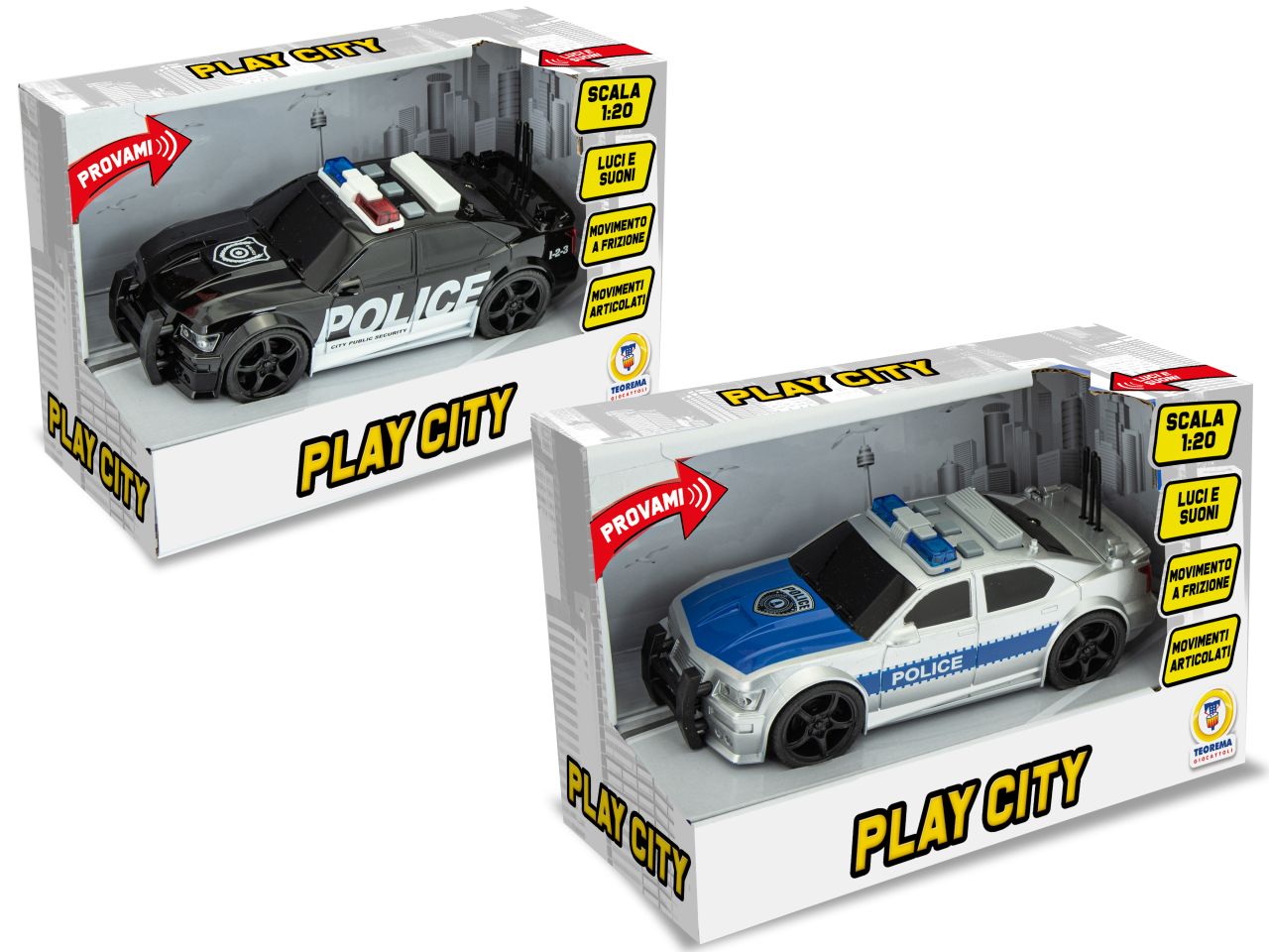Play city - macchina polizia a frizione luci e suoni scala 1:20 in 2  modelli assortiti