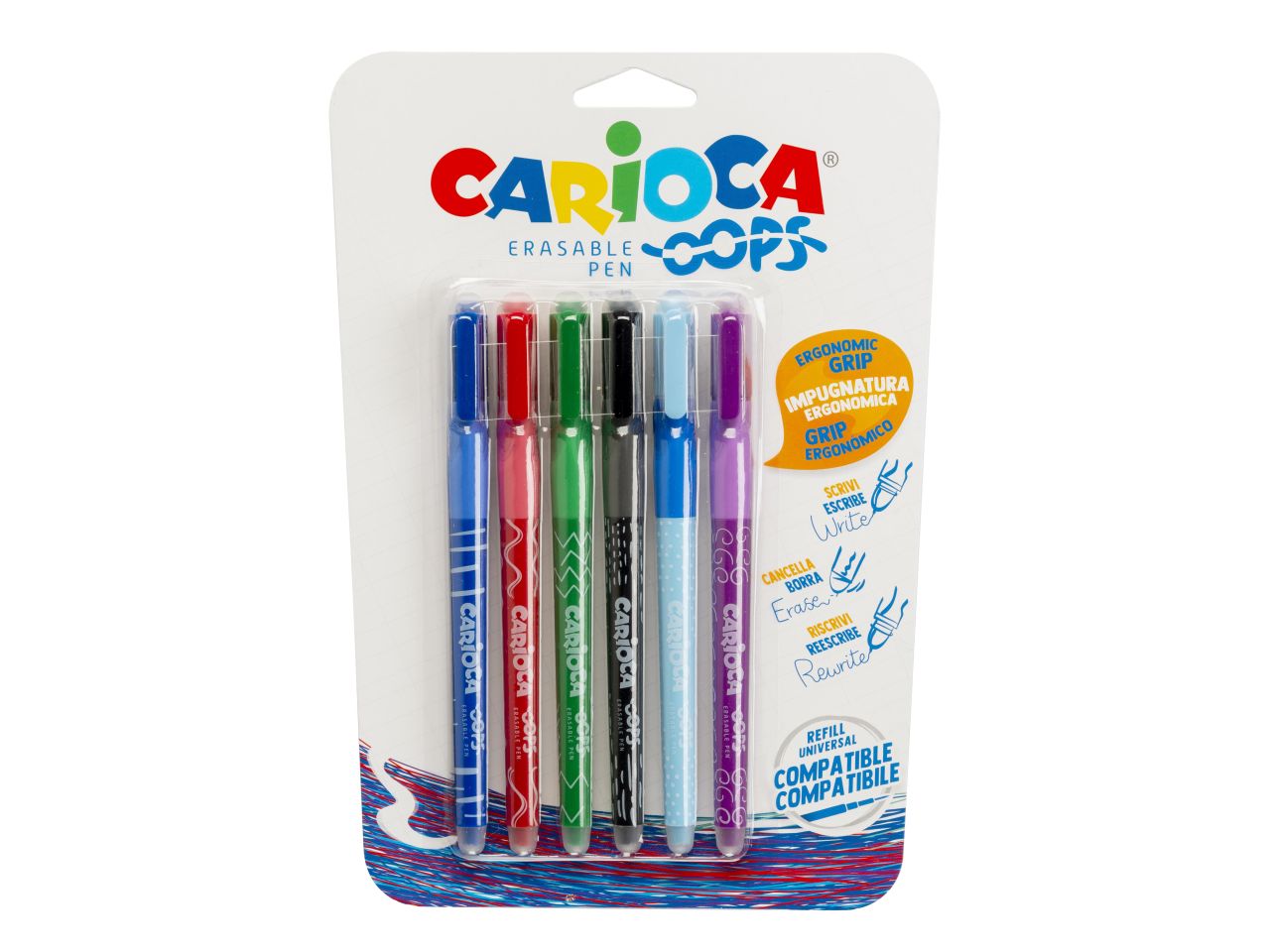 Carioca oops penna cancellabile - la confezione contiene 6 penne di colori  assortiti