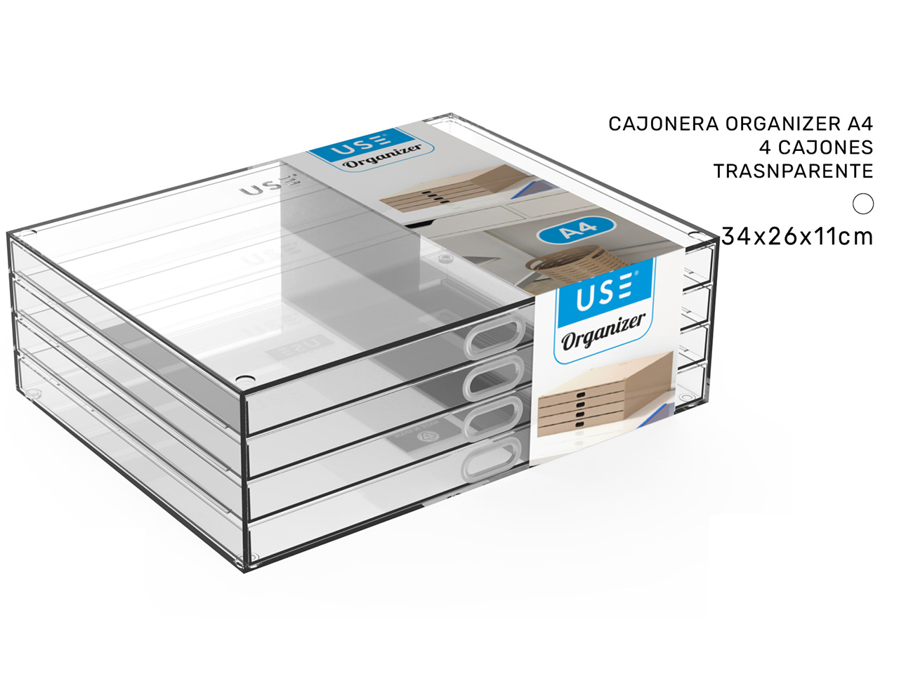Cassettiera organizer a4 - 4 cassetti trasparente