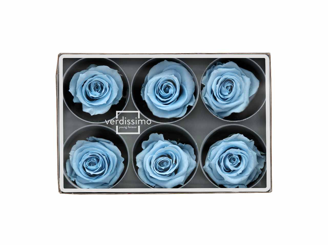 Rosa stabilizzata colore blu misura d.5,5cm - La confezione comprende 6 rose